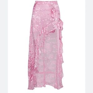 For Love & Lemons Pink Floral High-Low Ruffle Skirt